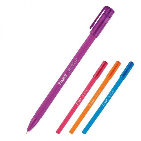 Ручка масляная MELLOW прорезиненный корпус, разноцветные корпуса, стержень синий