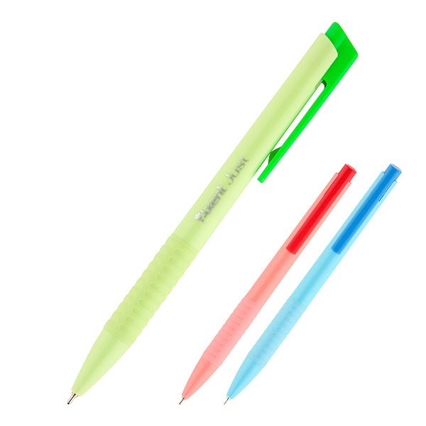 Ручка масляная JUST автомат. пластиковая, разноцветные корпуса, стержень синий