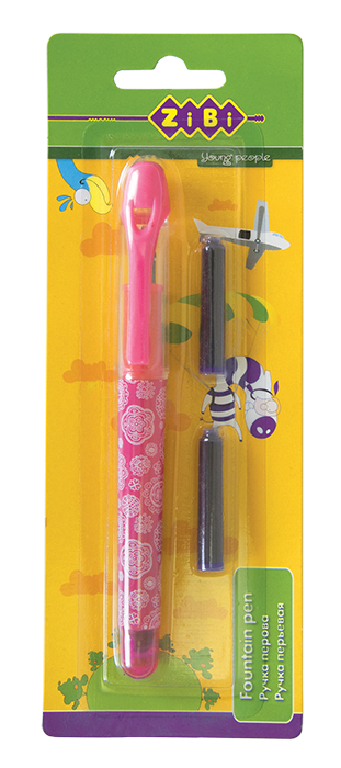 Ручка перьевая с открытым пером + 2 капсулы с чернилами, розовый корпус