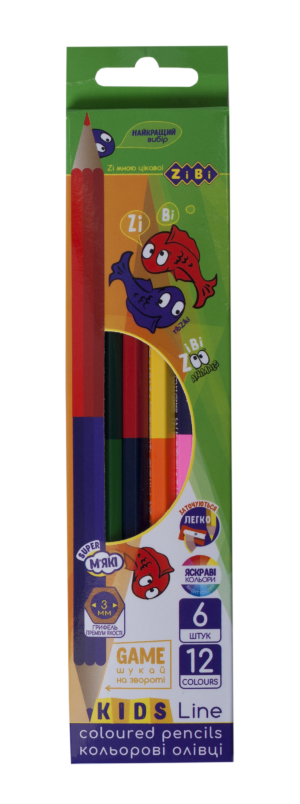 Карандаши двухцветные 6 карандашей – 12 цветов DOUBLE KIDS LINE, круглый корпус