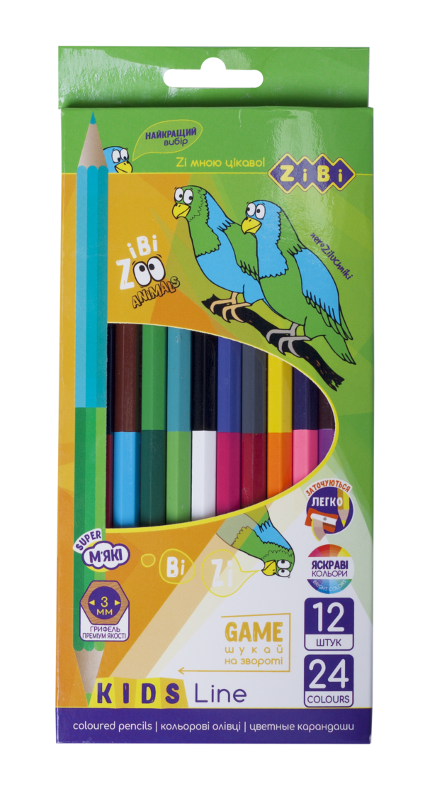 Карандаши двухцветные 12 карандашей – 24 цвета DOUBLE KIDS LINE, круглый корпус