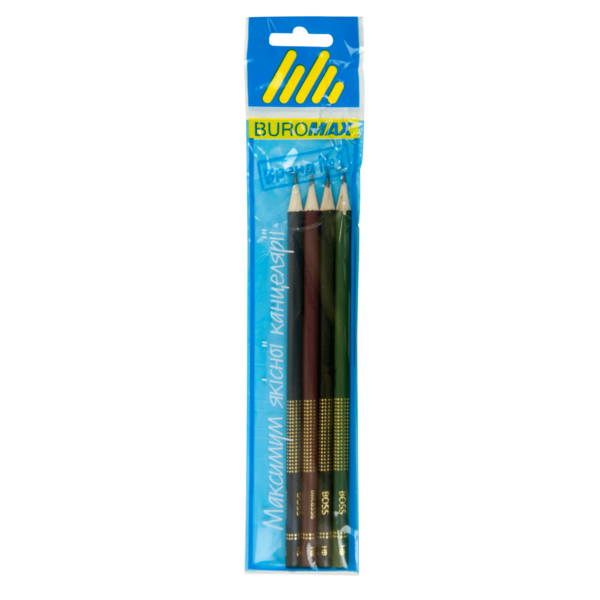 Набор карандашей BOSS НВ, 4 шт. круглые без ластика, деревянные