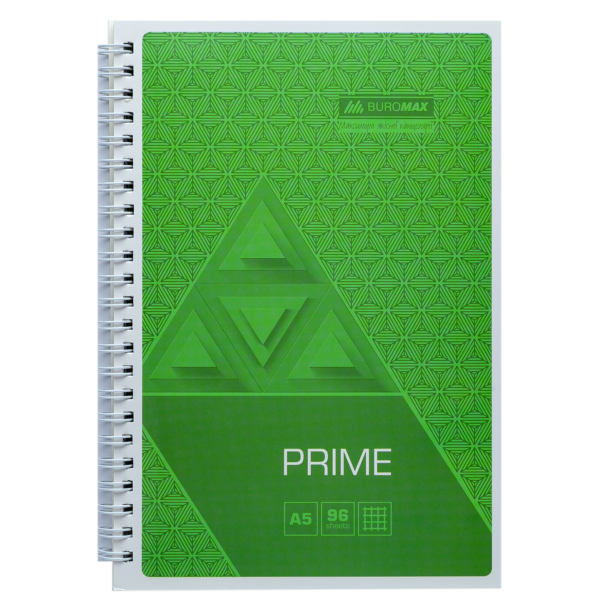 Тетрадь на пружине PRIME А5, 96 листов с картонной обложкой, салатовый, клетка