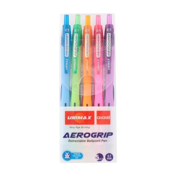 Набор автоматических шариковых ручек Aerogrip 5 цветов UX-140-20, 0,7мм, 960м