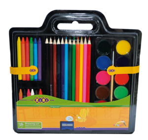 Набор для рисования 5в1: цветные карандаши, восковые мелки, акварель, кисть, точилка
