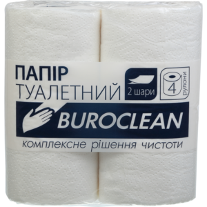 Туалетная бумага целлюлозная Buroclean, 2-х слойная, белая, 4 рулона