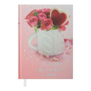 Ежедневник А5 датированный 2024 ROMANTIC розовый, твердая обложка