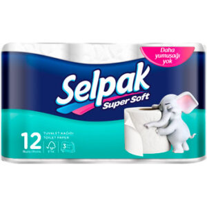 Туалетная бумага SELPAK макси 3 слоя, 150 отрывов, 12 рулонов, белая
