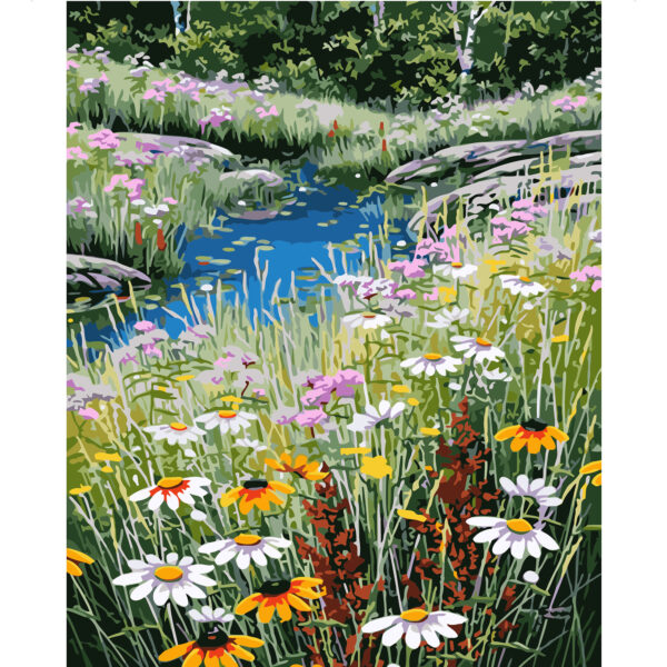 Картина для росписи по номерам «Ручей в цветочном поле», 40х50см