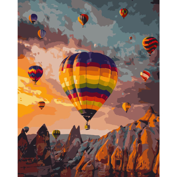 Картина для росписи по номерам «Цветные воздушные шары среди гор», 40х50см