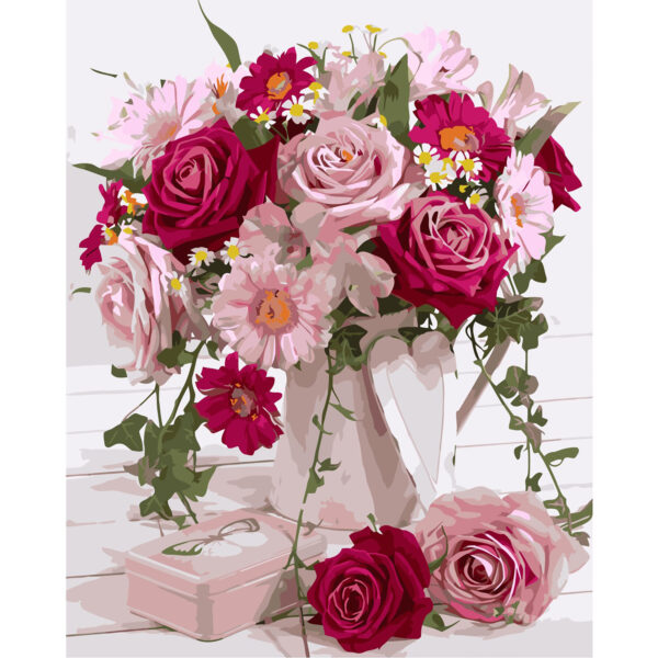 Картина для росписи по номерам «Букет цветов в розовых тонах», 40х50см