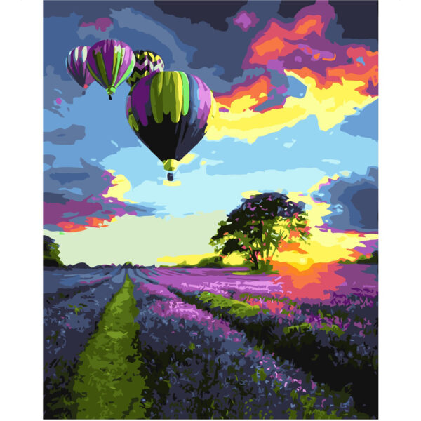 Картина для росписи по номерам «Воздушные шары над лавандовым полем», 40х50см
