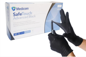Перчатки медицинские нитриловые Medicom 1187 С, М-8р, без пудры, 100шт, черные в боксе