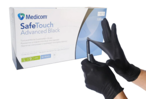 Перчатки медицинские нитриловые Medicom 1187 D, L-9р, без пудры, 100шт, черные в боксе