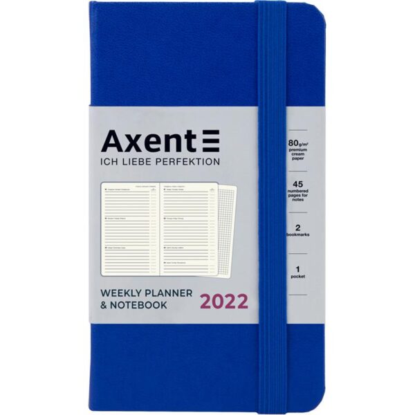 Еженедельник датированный А6-, 2022 Axent Pocket Strong, твердая обложка, кремовый блок, классический синий