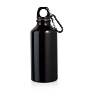 Бутылка для воды алюминиевая 400 мл, черная, с кольцом для ключей
