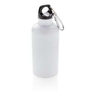 Бутылка для воды алюминиевая 400 мл, белая, с карабином