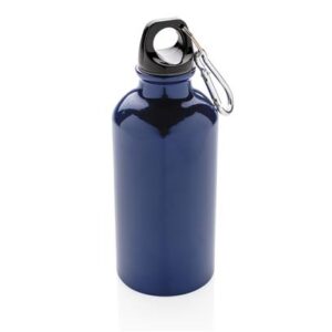 Бутылка для воды алюминиевая 400 мл, синяя, с карабином