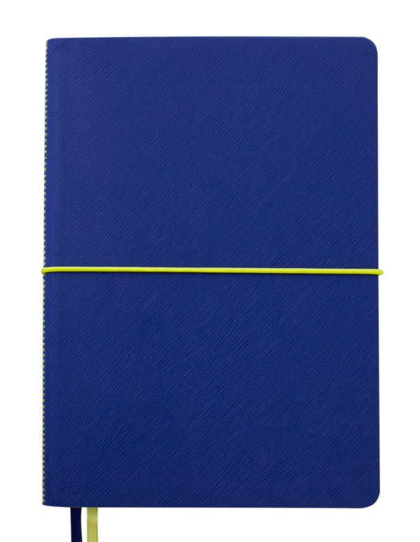 Блокнот деловой UNIQUE, А5, 96л., гибкая обложка из кожзама, клетка, синий с желтым