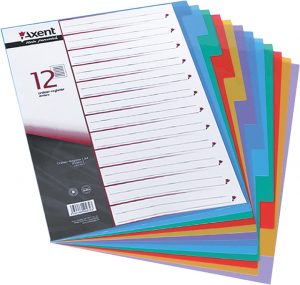 Разделители пластиковые  1-12, формат А4, цветные