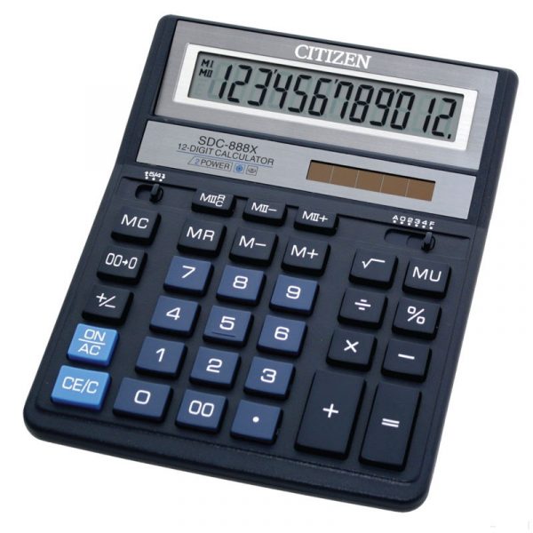 Бухгалтерский калькулятор Citizen SDC-888XBL, 12 разрядов, c голубыми клавишами
